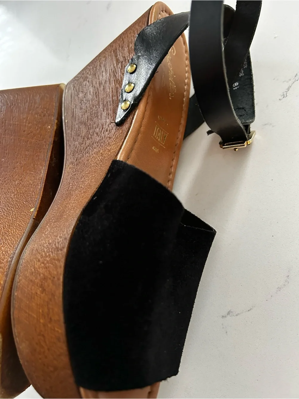 Seychelles black platform sandal heels leather suede size 8.5